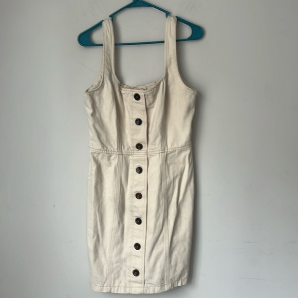 Asos Denim Cream Button Front Zipper Mini Dress, size UK 14 (US 10) ◼️ - Picture 1 of 6
